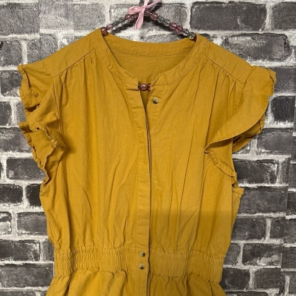 ba&sh Cecile Ruffle Sleeve Romper Playsuit Jumpsuit in Yellow Ochre - Picture 3 of 16